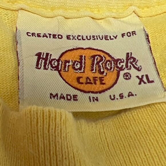 Vintage 1990s Hard Rock Las Vegas Retro Yellow T-Shirt - Picture 6 of 7